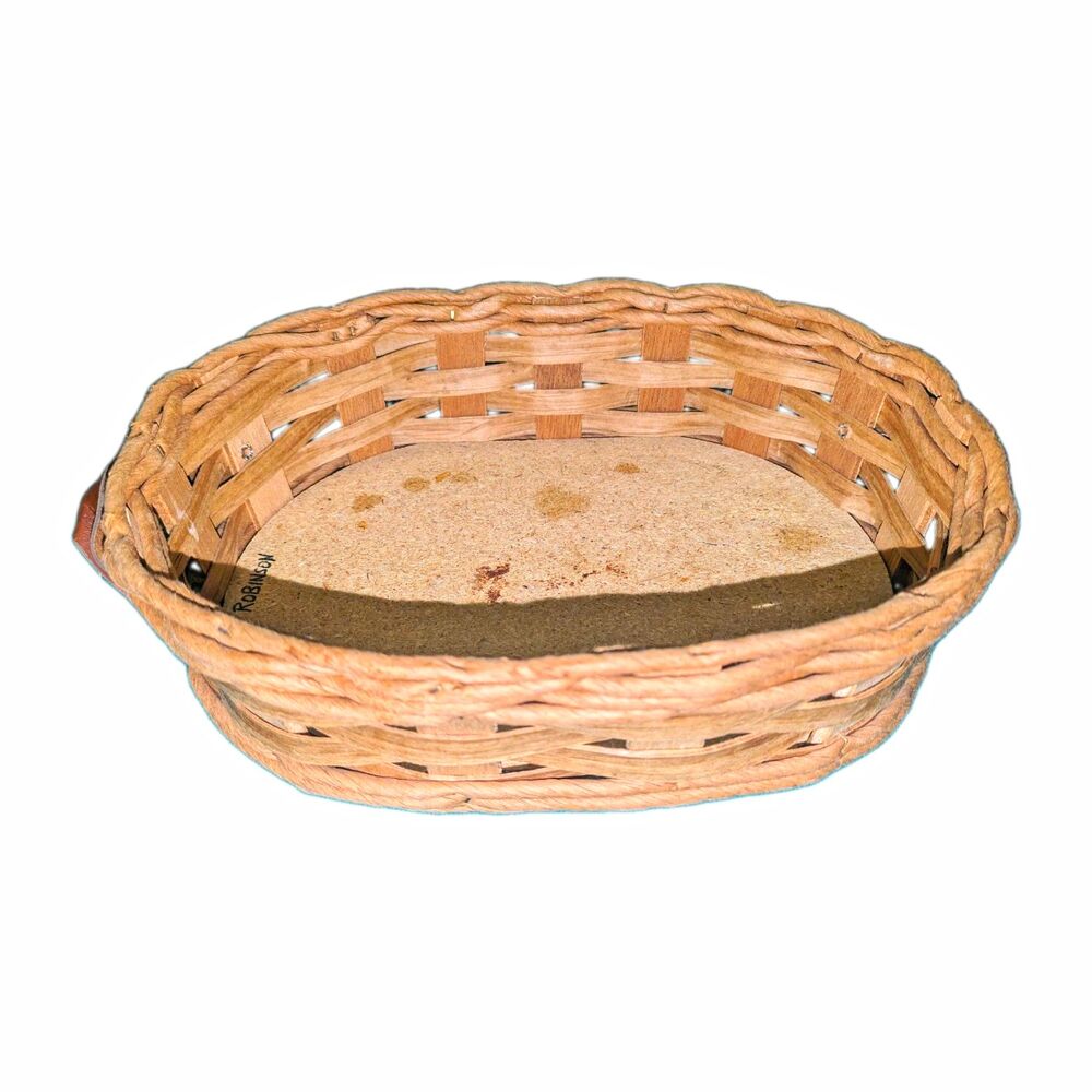 Pyrex 702 Oval Wicker Basket w/ Wood Base, Brown, Handles, Freestanding